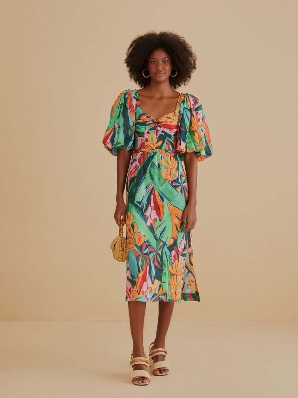Beautiful FARM Rio Anthropologie Banana Foliage Cotton Midi Dress sz XXS NWT